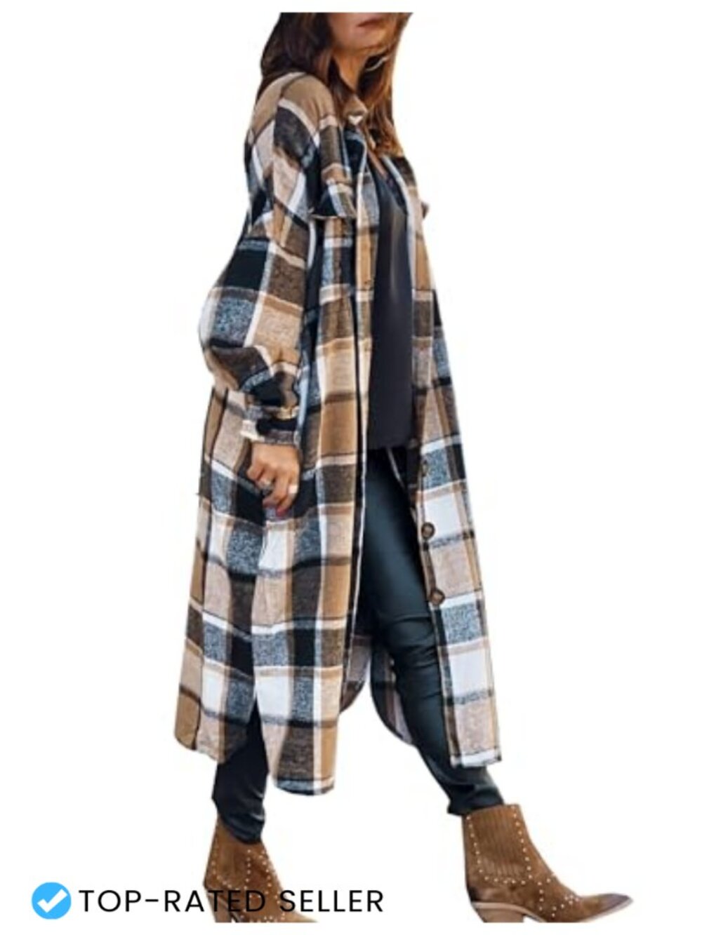 Oversized Flannel Plaid Shacket Jacket Long Sleeve Button Down